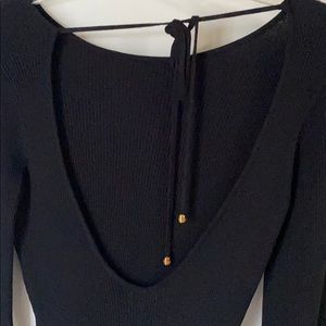 Jet black tie back bell sleeve dress